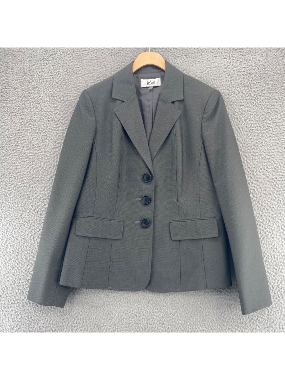 Le Suit Blazer Womens 8 Gray Button Up Pockets Notch Lapel Office Career Work